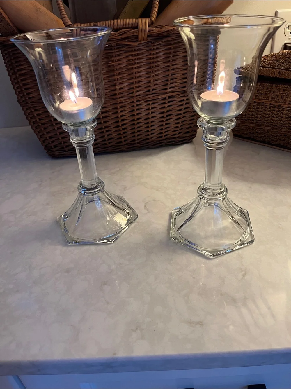 Vintage Home Interiors glass candle holders with peg votive cups holders